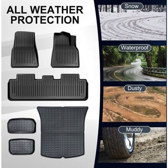 All Weather Floor Mats Cargo Liners for 2020-2023 Tesla Model Y Front Rear Trunk - Picture 3 of 3